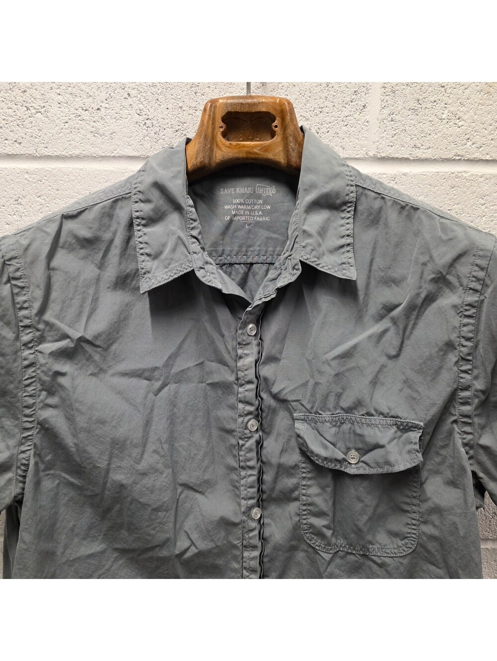Save Khaki united Shirt Mens Gray BlackButton Up Short Sleeve Cotton US 22x30